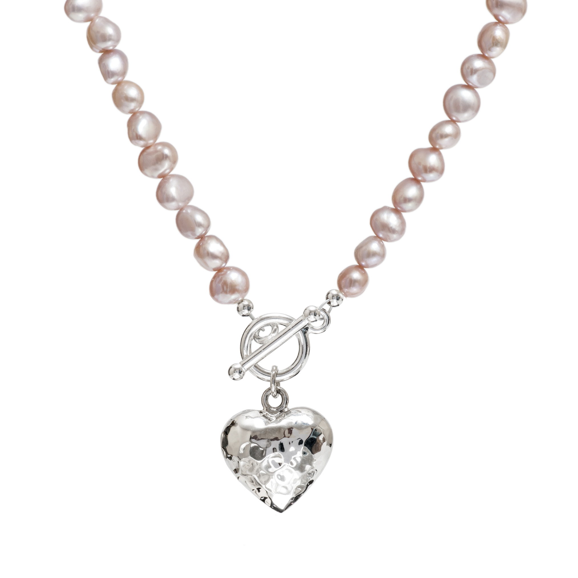 Pink Pearl Necklace with Silver Heart | Biba & Rose