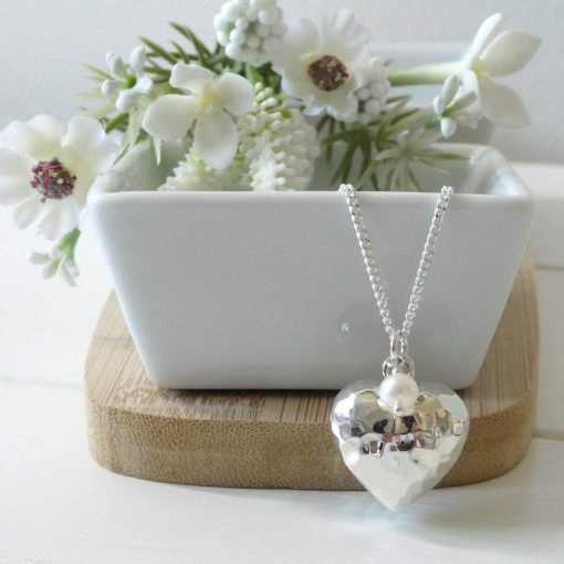Silver and Pearl Heart Pendant