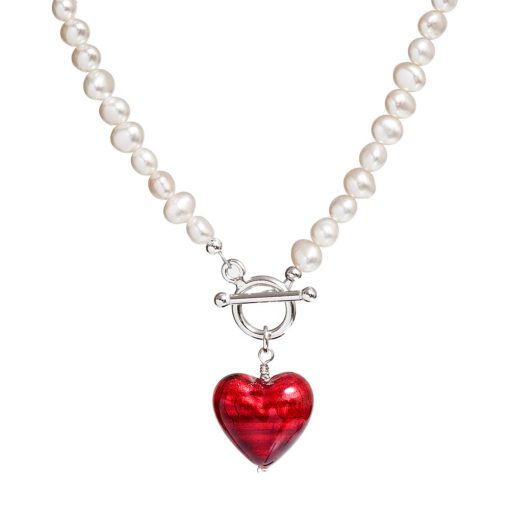 red Murano heart pearl necklace