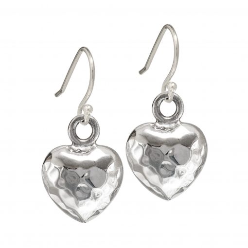hammered silver heart earrings
