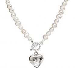 silver heart pearl necklace
