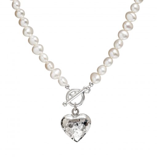 silver heart pearl necklace