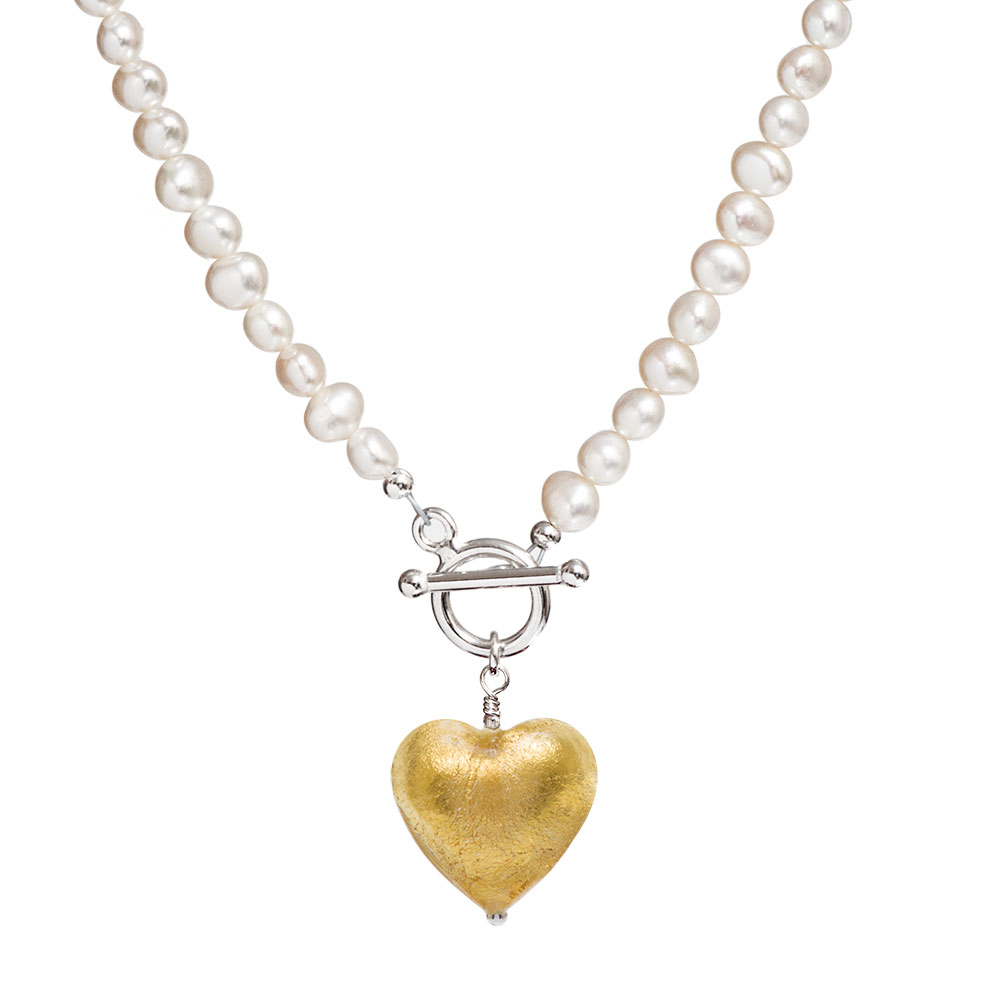 Gold Murano Heart pearl necklace - Biba and Rose