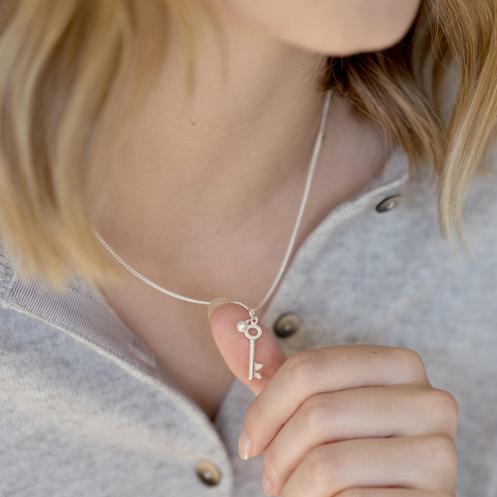 Silver key on sale pendant necklace