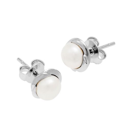 Silver Surround Pearl Stud Earrings