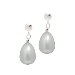 grey teardrop pearl earrings on posts