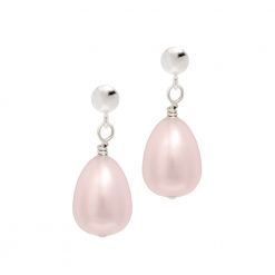 pink teardrop pearl earrings on posts