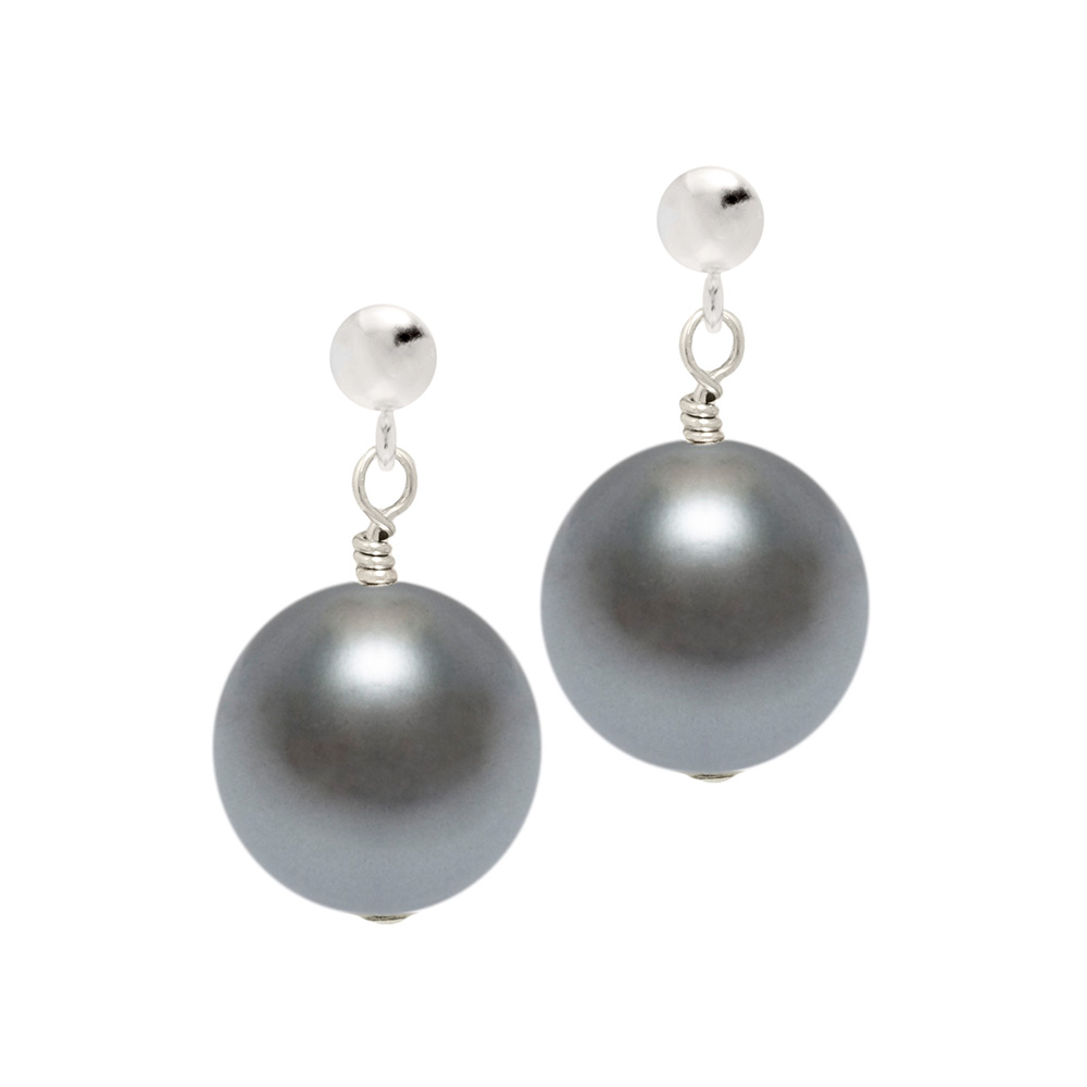 dark grey pearl earring with post & scroll fitting