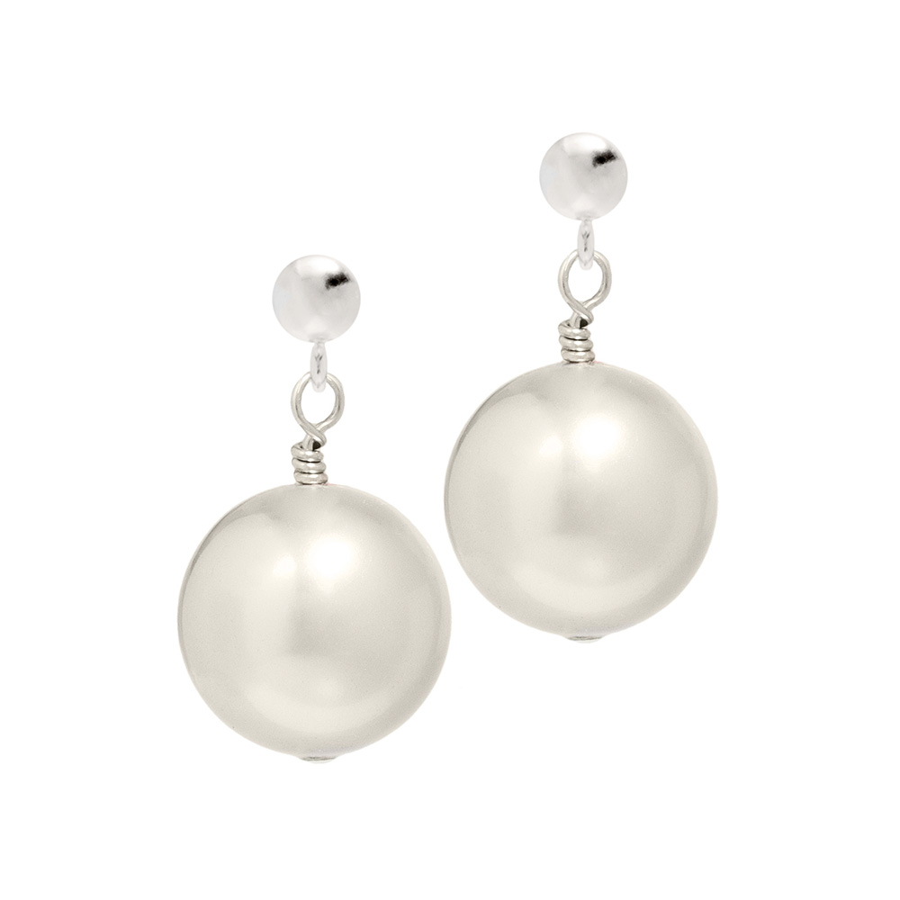 White pearl earrings with post & scroll fitting