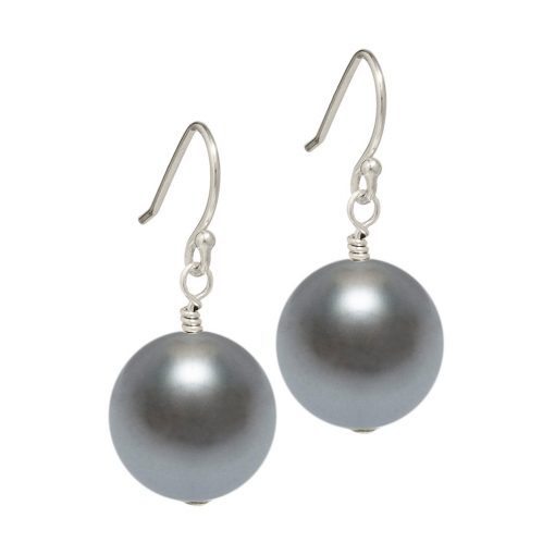 dark grey Swarovski pearl drop earrings