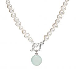 pearl necklace with Chalcedony gemstone