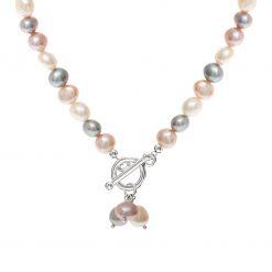 pink, grey and white pearl necklace