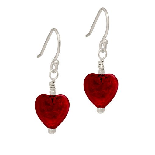 deep Red Murano Heart Earrings