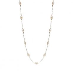 silver chain necklace linking freshwater pearls