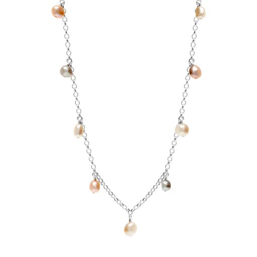 silver necklace with freshwater pearl charms