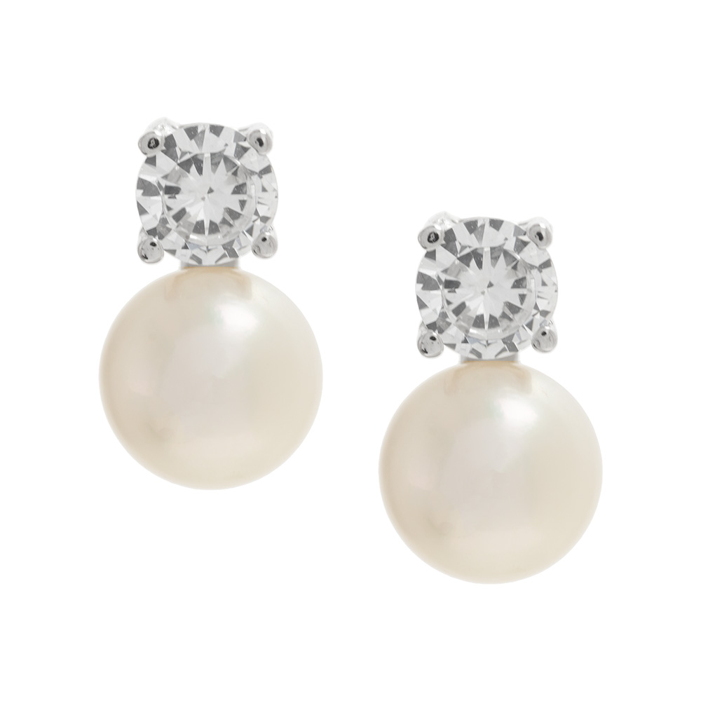 Pearl studs with CZ crystals